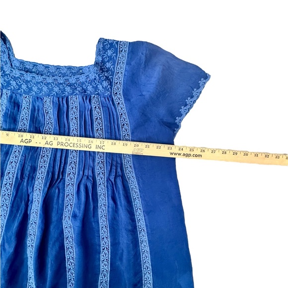 Johnny Was Brigita Embroidered Lace Pintuck Boho Blouse Blue Size L P25 - Picture 6 of 9